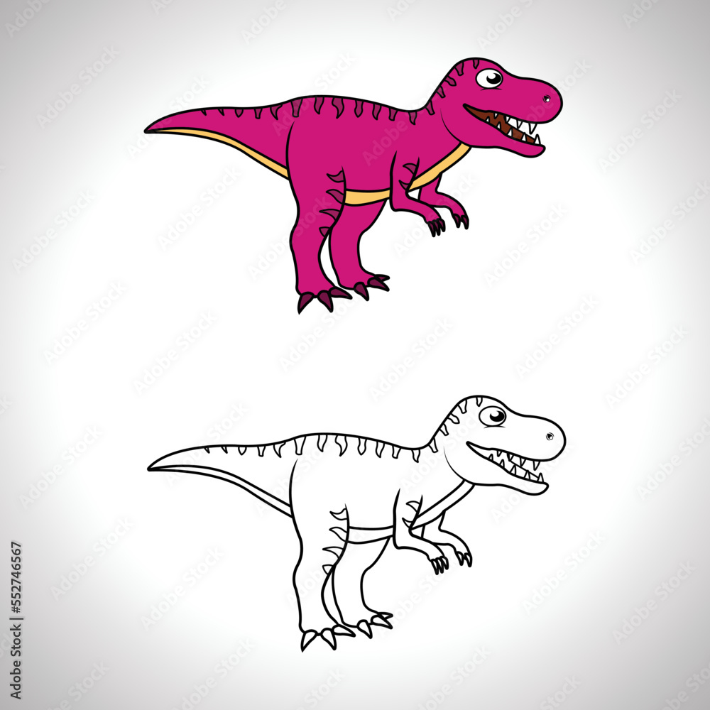 Cute dinosaur cartoon with line art, dinosaur for coloring book with ...