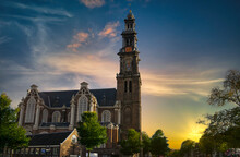 Westerkerk Church, Located In The Center Of Amsterdam, Netherlands.