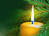 Fototapeta  - Świąteczna dekoracja, świeca i świerk