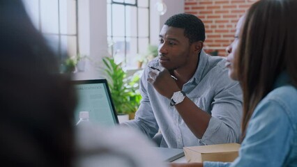 Poster - Business meeting, pregnant woman and people startup at a creative office for digital marketing strategy in new York. Inclusion, black people and staff manager working on laptop for collaboration idea