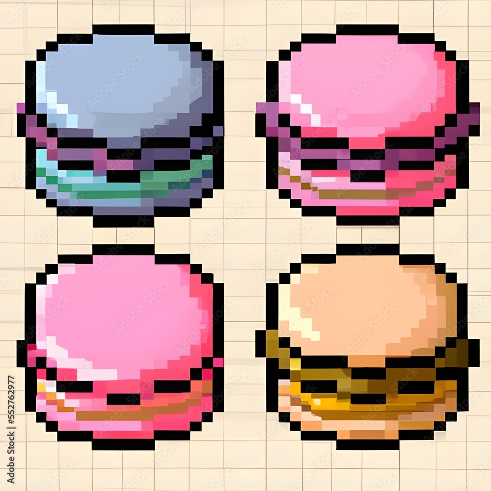 Macaron pixel art set. Generative AI. Stock Illustration | Adobe Stock