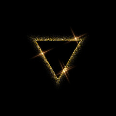 Wall Mural - triangle gold frame made of glitters with bright glow light effect vector illustration. abstract gol
