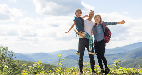 Canvas Print - family in the mountains, family trip in mountains.