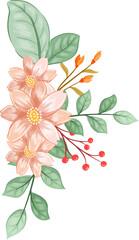  Pink Orange Flower Arrangement with watercolor style