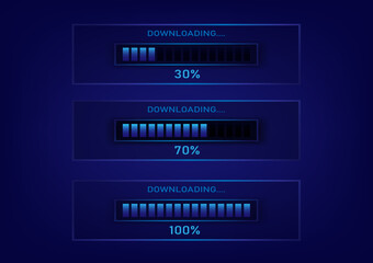 Poster - The download screen is a set with indicator bars, volume levels and numbers on a blue gradient background.