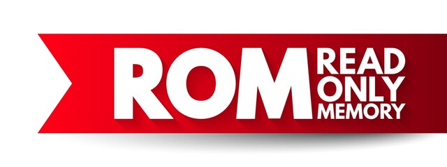 Aufkleber - ROM Read Only Memory - type of non-volatile memory used in computers and other electronic devices, acronym text concept background