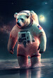 polar bear in a space suit, wearing, unique digital art, astronaut, animal, space, galaxy, universe,