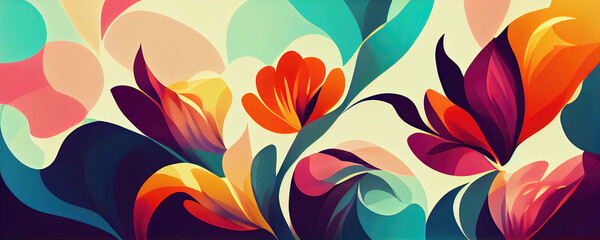 Wall Mural - Beautiful modern colorful flower wallpaper background pattern design (Generative AI)
