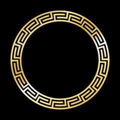 Wall Mural - greek gold style border frame circle frame with seamless vector illustration