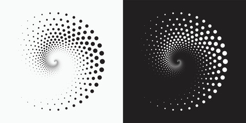 Poster - Circle halftone spiral backdrop set. Dotted abstract concentric circle. spiral, swirl, twirl element. Circular and radial dots helix. Design element for multipurpose use.	