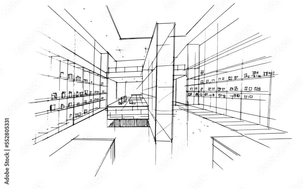 Area of general merchandise stores sketch drawing,Modern design,vector ...
