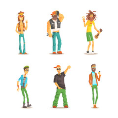 Poster - Man Character of Different Subcultures with Biker, Punk, Hipster and Rastaman Vector Set