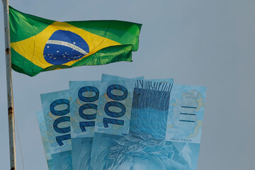 brazil money - brazil flag