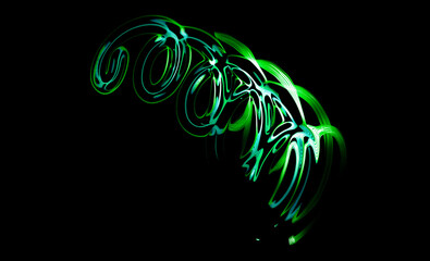 Poster - Magic green light spirals on black background.