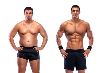 before and after weight loss fitness transformation. the man was fat but became athlete. fat to fit 
