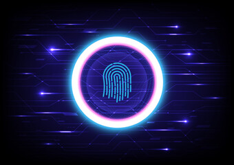 Fototapete - Hi-tech background glowing circle There is a security fingerprint scanner. In the center there is an electronic illuminated circuit line with elements. gradient background