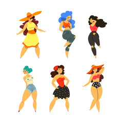 Poster - Plus Size Woman Model Posing and Smiling Vector Set