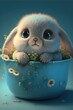 cartoon of a shy bunny in a mug 