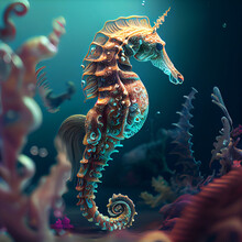 Magical Underwater World With Colorful Sea Creatures. Generative Ai