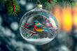 Weihnachtskugel Christbaumkugel an einem Tannenzweig mit Motiv im Inneren Generative AI Technology Digital Art Illustration Card Backdrop Hintergrund