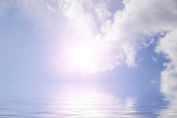 Poster - ocean water surface with sun and clouds