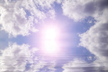 Poster - ocean water surface with sun and clouds
