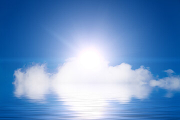 Poster - ocean water surface with sun and clouds