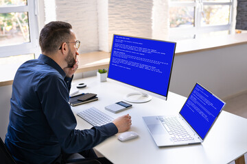 Poster - Blue BSOD Error At Computer