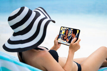 Poster - Woman Watching TV Film Or Video On Tablet