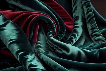 Wall Mural - a close up of a red and green fabric with a black background and a red and green stripe on the bottom of the fabric. Generative AI