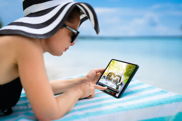 Poster - Woman Watching TV Film Or Video On Tablet