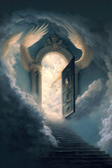 Wall Mural - Stairway leading up to heaven's door. AI