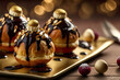 Delicious profiteroles filled with vanilla butter cream, gourmet french dessert, extravagant pastry for festive diners, illustration, digital