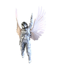 Wall Mural - Astronaut with wings, trasparent background. 3D illustration