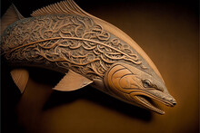 Intricate Details On A Chinook Salmon Trophy Mounted On A Wall. Created With Generative AI Software.