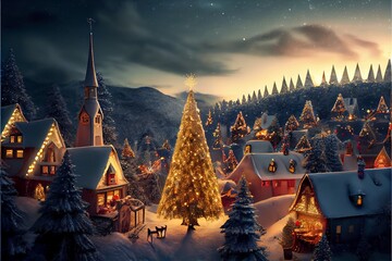 Wall Mural - Generative AI render of a Christmas tree