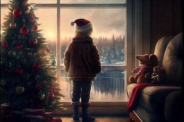 Wall Mural - Generative AI render of a Christmas tree