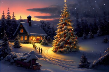 Wall Mural - Generative AI render of a Christmas tree