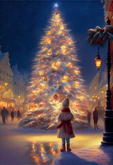 Wall Mural - Generative AI render of a Christmas tree