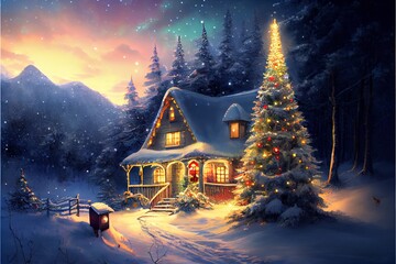 Wall Mural - Generative AI render of a Christmas tree