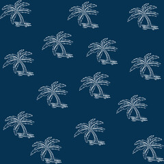 Wall Mural - Pattern palms with navy background, spring summer surf beach