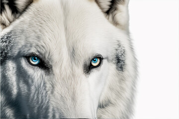 Wall Mural - Close up on a white wolf eyes isolated on white