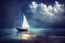 A Tranquil Ocean View Of A Sailboat, A Serene Sky With Vibrant Hues All Combine To Evoke A Sense Of Peace And Escape. Captivating Imagery For Any Scene Or Graphic.