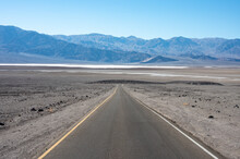 Very Long And Dangerous Straight Desert Highway That Crosses The Mojave Desert And Death Valley