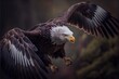  a bald eagle flying through the air with its wings spread out and it's talon extended out. Generative AI