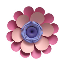 Pink Paper Craft Flower. 3d Illustration Botanical Clip Art