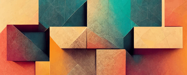 Abstract 3d rendering of geometric shapes Composition