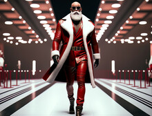 Santa Claus struts the catwalk in high fashion runway show