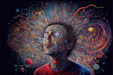 Wall Mural - Multiverse Connected Through a Nervous System - Trippy Psychodelic Illustration - Generative AI