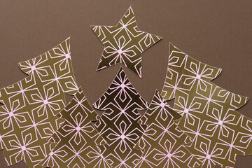 Sticker - stylized paper holiday trees and star on brown